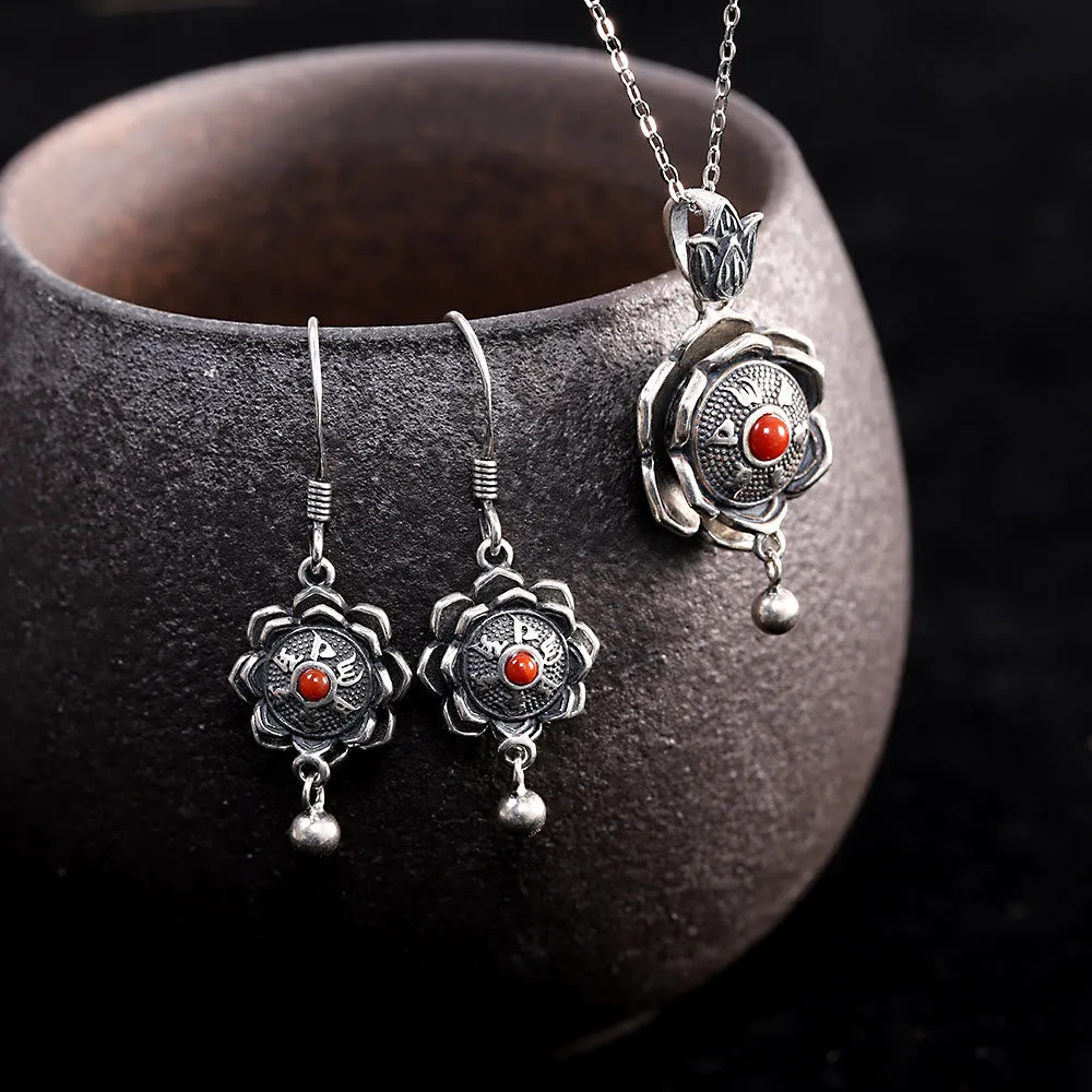 Luck Muse 925 Sterling Silver Om Mani Padme Hum Lotus Necklace Set - Image 5
