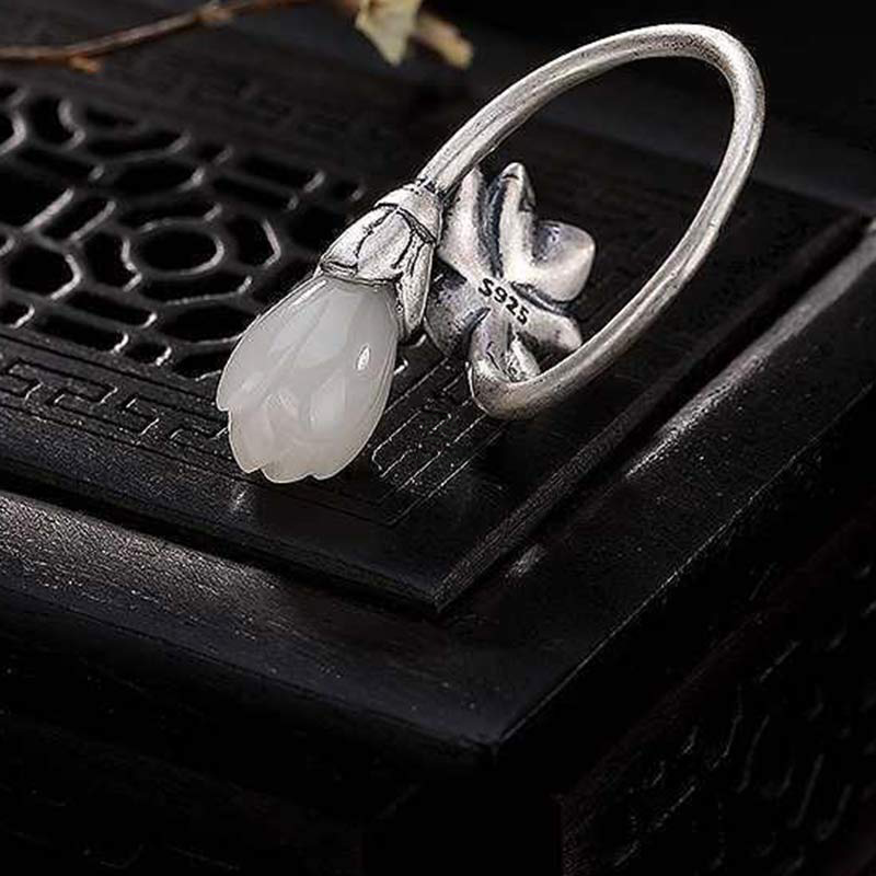Jade Lotus Copper Adjustable Ring for Balance and Healing - Image 10