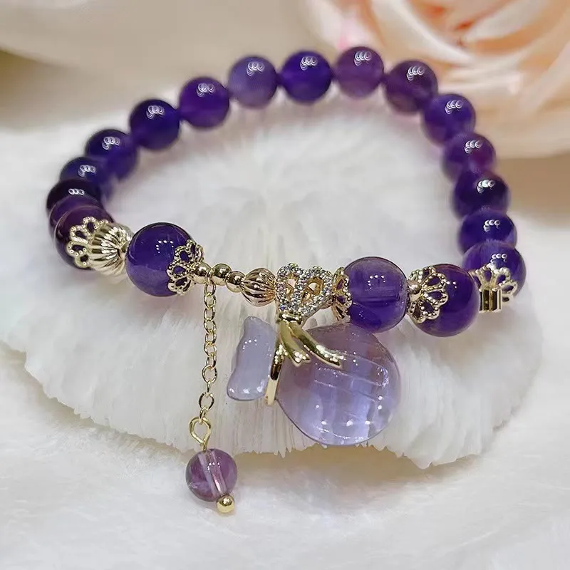 Luck Muse Amethyst Money Bag Charm Bracelet with Positive Energy - Image 8