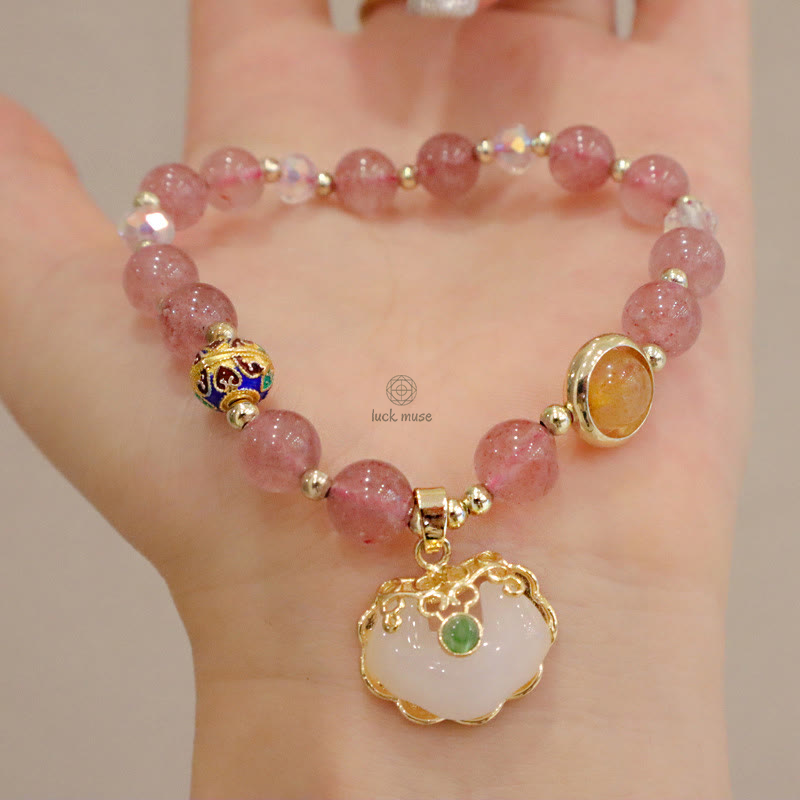 Luck Muse Healing Bracelet with Strawberry Quartz, Green Crystal, and Amethyst - Image 6