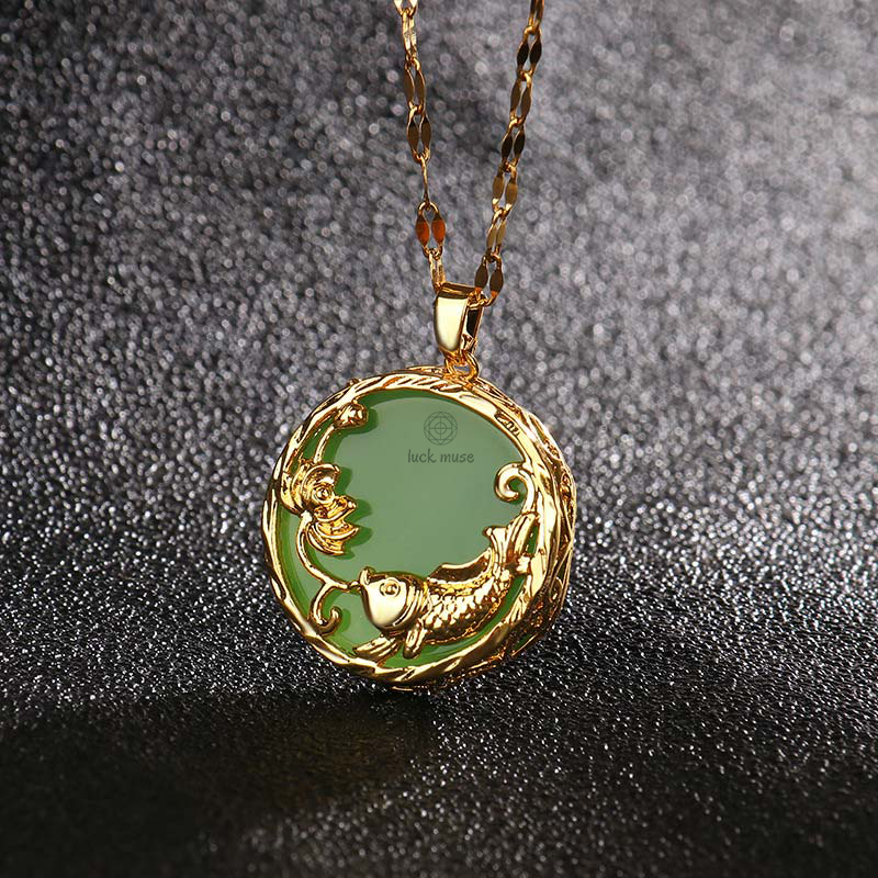 Luck Muse Natural Jade Koi Fish Luck Pendant Necklace