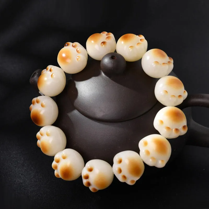 Cute Cat Paw Bodhi Seed Peace Bracelet with Luck Muse Accents - Image 8