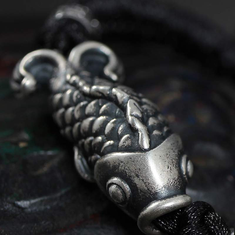 Braided String Bracelet with Silver Koi Fish Design for Good Fortune - Image 4