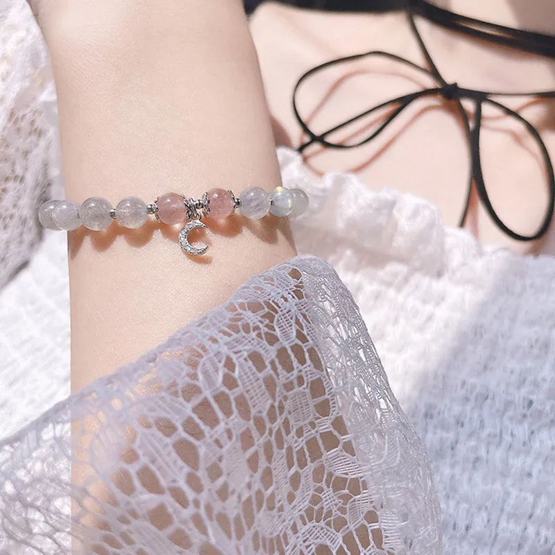 Strawberry Quartz Moonstone Lucky Moon Charm Bracelet by Luck Muse Shop - Image 4