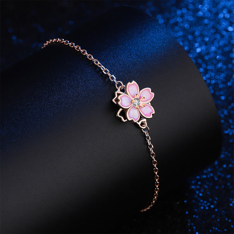 Luck Muse 925 Sterling Silver Cherry Blossom Blessing Bracelet with Rotating Ring - Image 5