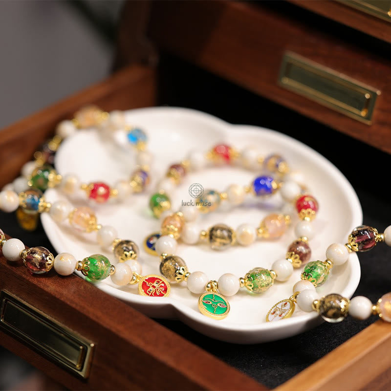 Luck Muse Tibetan Five Wealth God Fortune Charm Bracelet with Liuli Glass Beads, Incense Ash, and Porcelain Beads - Image 2