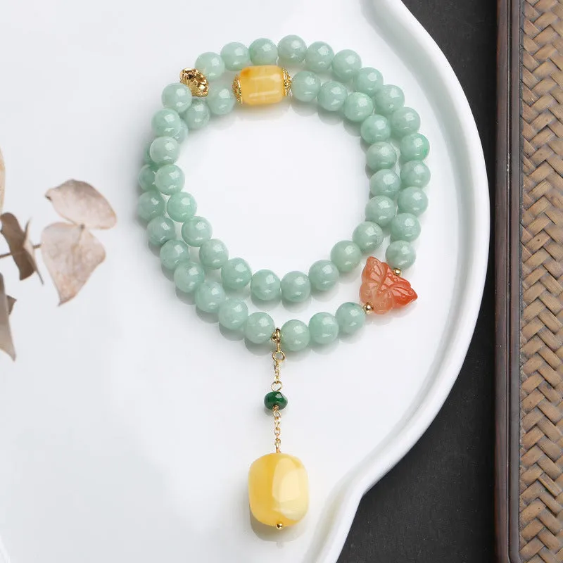925 Sterling Silver Natural Jade Amber Butterfly Bracelet - Luck and Abundance