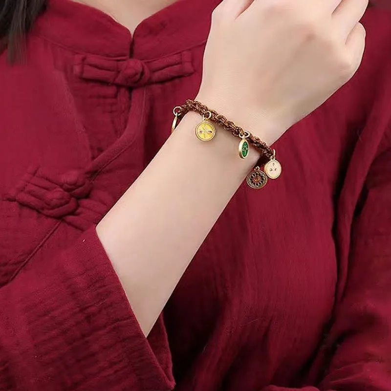 Tibetan Lucky Wealth Thangka Braided String Bracelet - Image 2