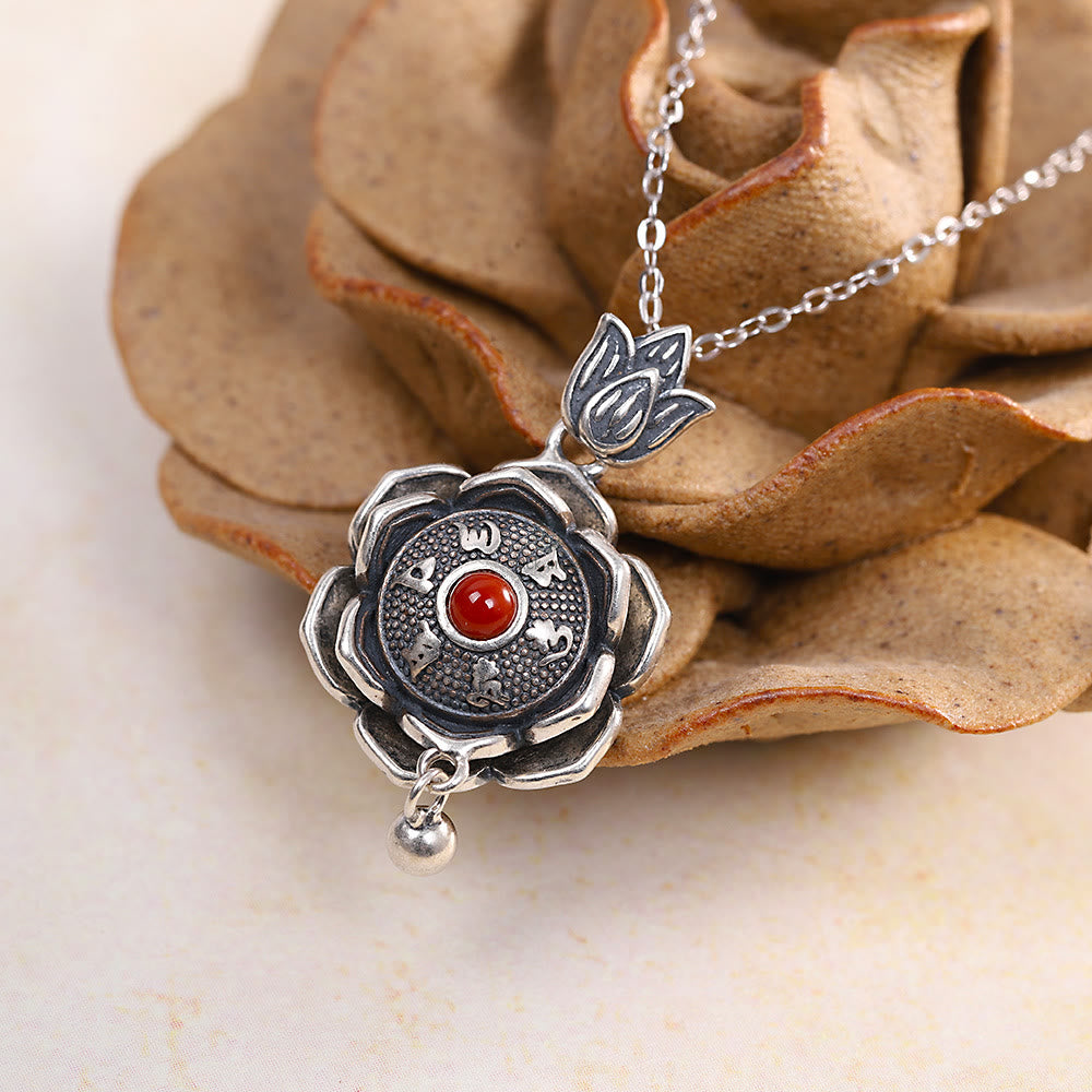 Luck Muse 925 Sterling Silver Om Mani Padme Hum Lotus Necklace Set