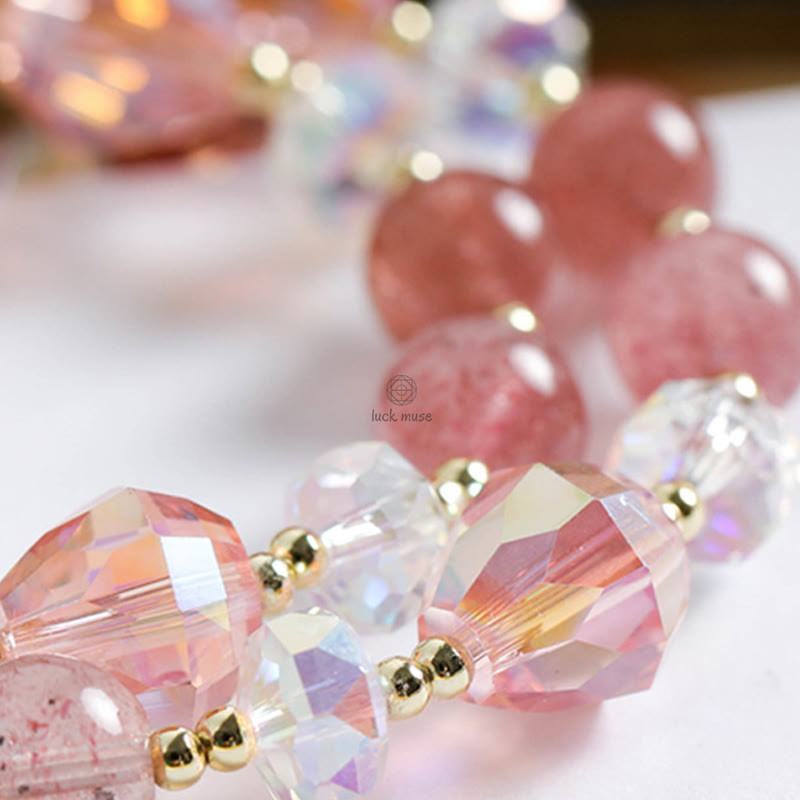 Luck Muse Strawberry Quartz and Zircon Floral Healing Double Wrap Bracelet - Image 7