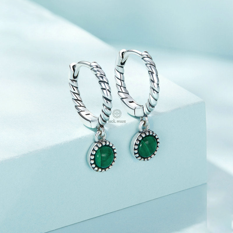 Luck Muse 925 Sterling Silver Malachite Anti-Anxiety Round Drop Earrings - Image 7