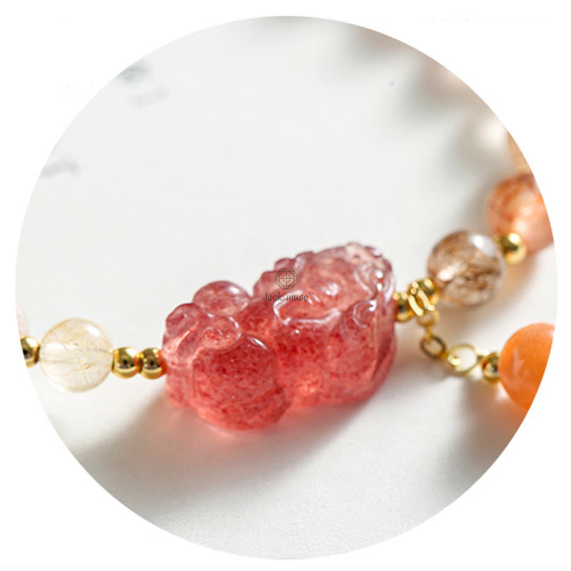 Natural Rutilated Quartz and Strawberry Quartz Wealth Bracelet with Pi Xiu - Image 7