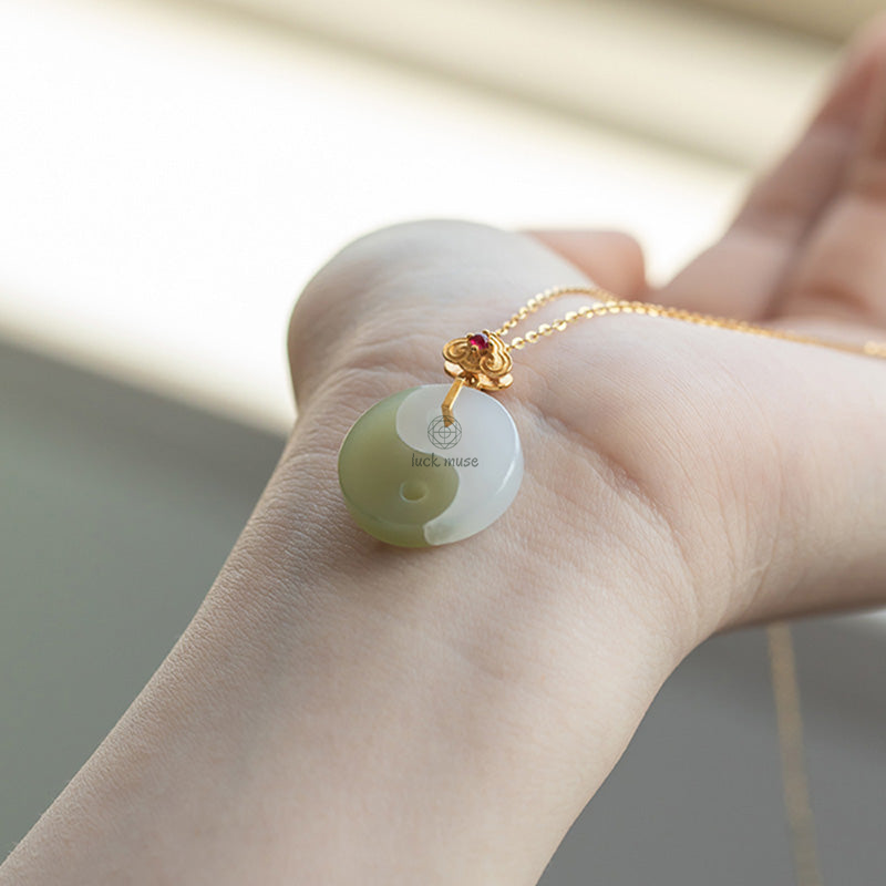 Luck Muse Yin Yang Jade Necklace Pendant with 18K Gold for Luck and Prosperity - Image 11