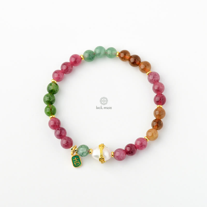 Luck Muse Multicolored Tourmaline Pearl Charm Bracelet - Image 7