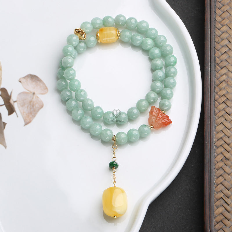 925 Sterling Silver Natural Jade Amber Butterfly Bracelet - Luck and Abundance - Image 6