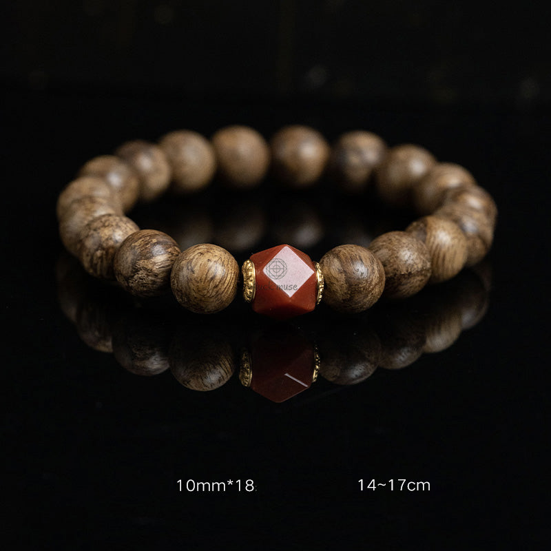 Tarakan Agarwood Amber Red Agate Laughing Buddha Meditation Bracelet