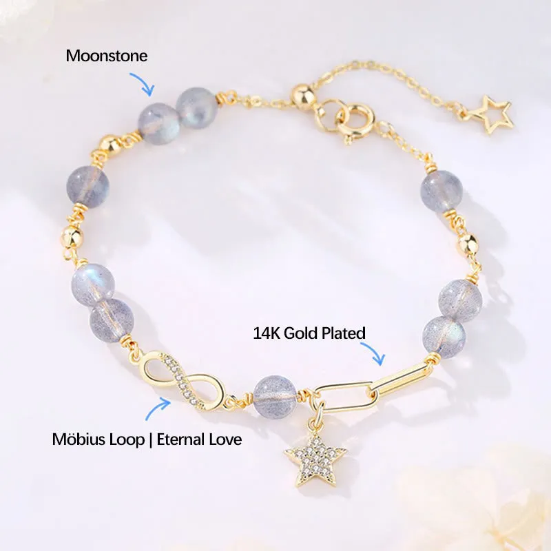 Luck Muse 14K Gold Plated Strawberry Quartz Moonstone Eternal Love Bracelet - Image 8