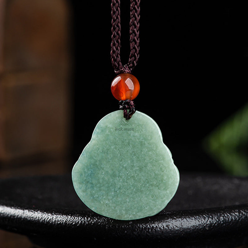 Laughing Buddha Cyan Jade Success Pendant Necklace - Image 8