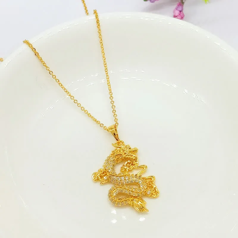 Gold Dragon Protection Necklace Pendant - Luck Muse Shop