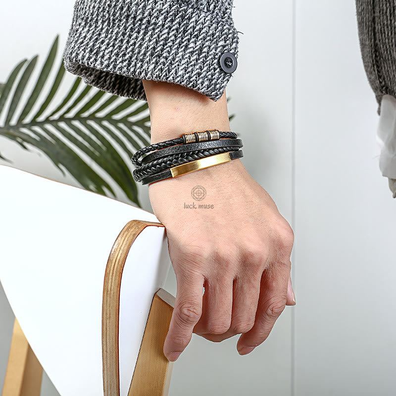 Braided Leather Bracelet with Titanium Steel, Magnetic Buckle, and Balance Feature - Image 18