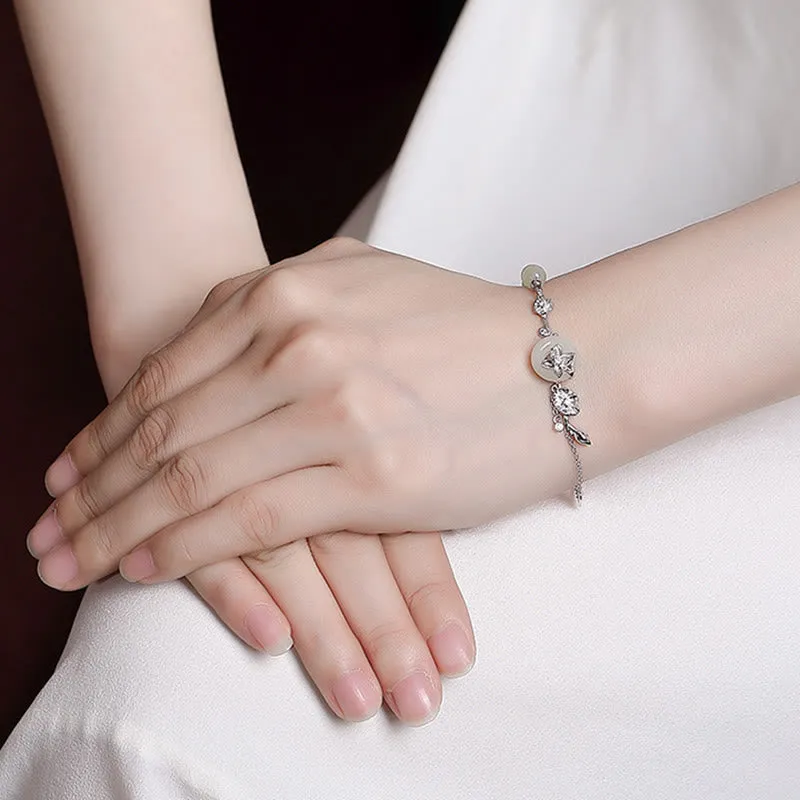 Luck Muse 925 Sterling Silver Hetian Jade Lotus Luck Chain Bracelet - Image 11