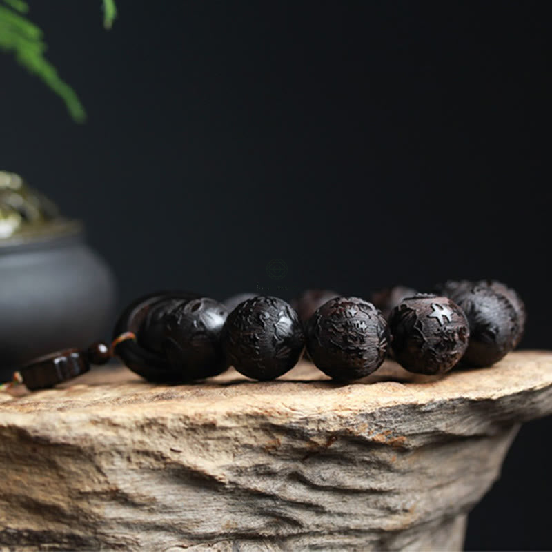 Yin Yang Engraved Ebony Wood Gourd Bracelet with Chinese Characters - Image 8