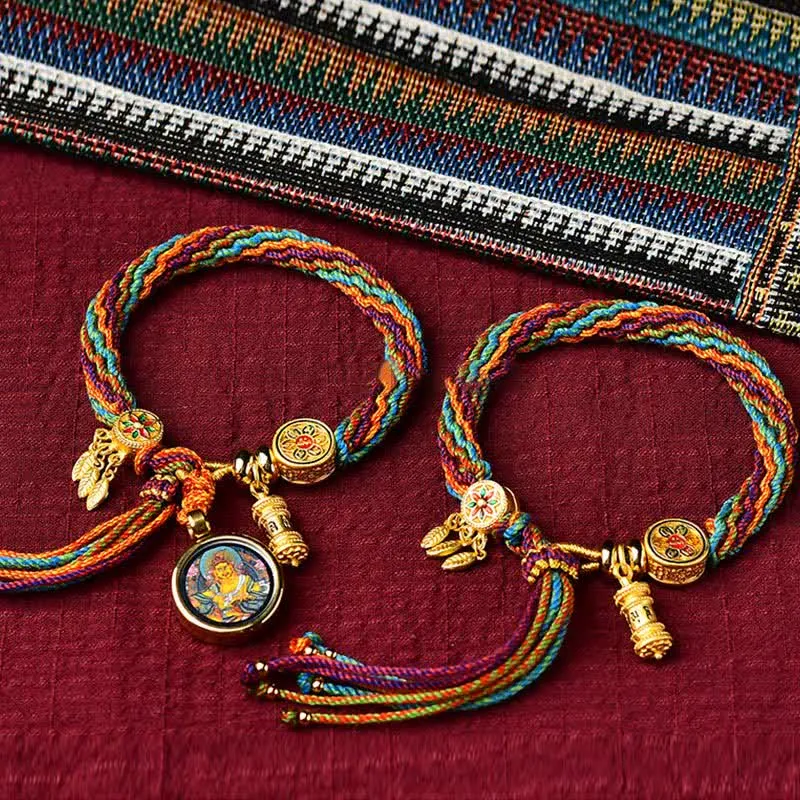 Tibetan Samsara Knot Luck Reincarnation Prayer Wheel Dream Catcher Braid Bracelet - Image 2