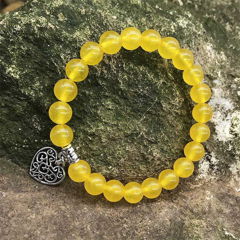 Handmade Natural Gemstone Heart Charm Stretch Bracelet for Luck and Love - Image 8