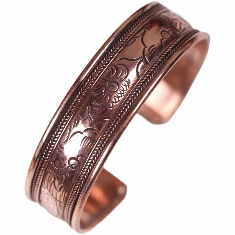Vintage Luck Balance Copper Cuff Bracelet Bangle with Pattern Detail - Image 18