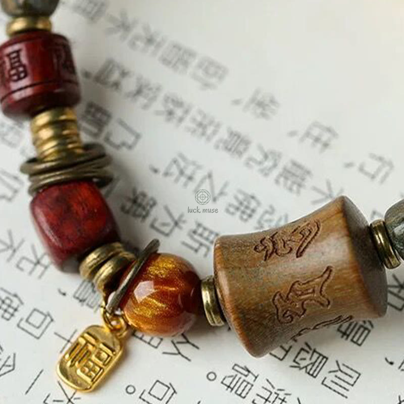 Green Sandalwood Ebony Om Mani Padme Hum Engraved Peace Triple Wrap Bracelet with Luck Muse - Image 8