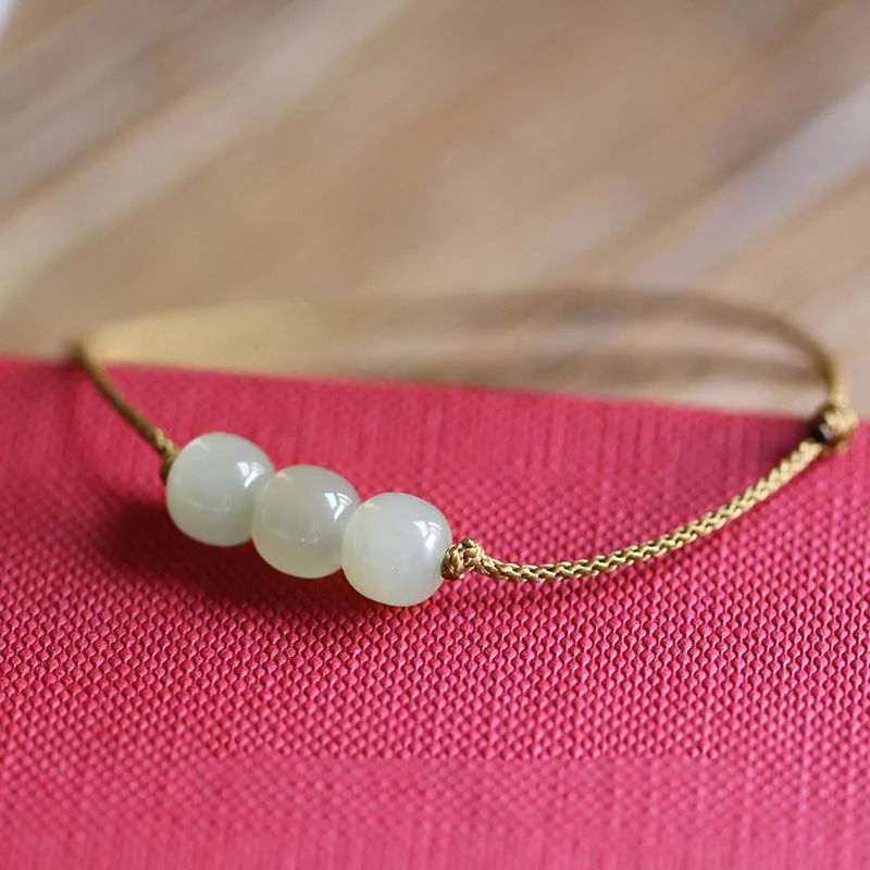 Three Bead Jade Luck String Weave Bracelet - Image 6