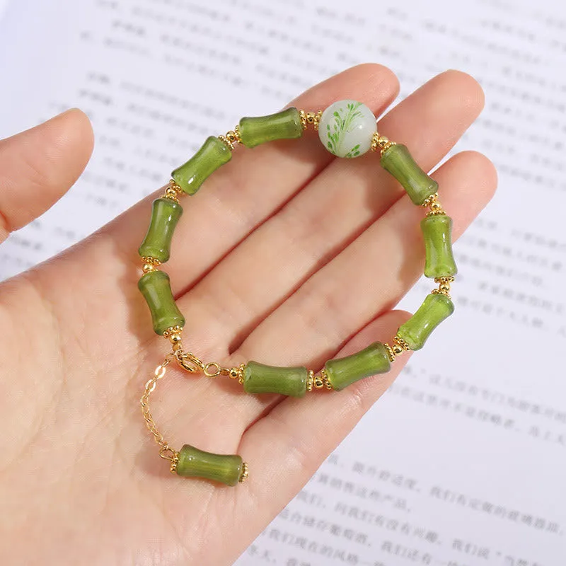 Green Bamboo Pattern Liuli Crystal Moss Agate Bracelet - Image 5