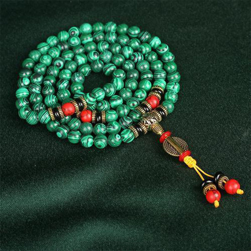 Luck Muse Tibetan Malachite 108 Mala Beaded Bracelet Necklace - Image 6