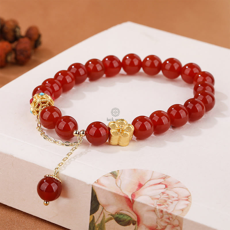 Luck Muse Self-Acceptance Bracelet with Natural Red Agate, White Agate, and Peach Blossom Pattern - Image 5
