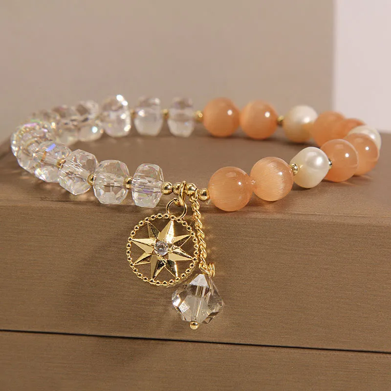 Orange Cat's Eye White Crystal Star Bracelet - Image 5
