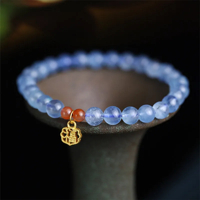 Natural Aquamarine & Red Agate Healing Charm Bracelet - Image 2
