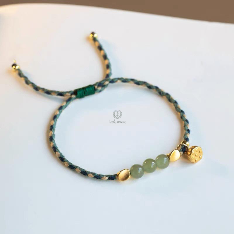 Handcrafted Hetian Jade Lotus Charm Bracelet - Luck Muse Lucky Braided Bracelet - Image 8