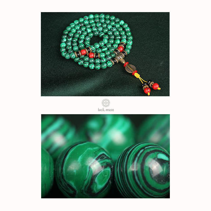 Luck Muse Tibetan Malachite 108 Mala Beaded Bracelet Necklace - Image 11
