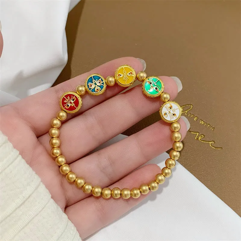 Tibetan Five Wealth Deities Copper Beads Bracelet - Image 5