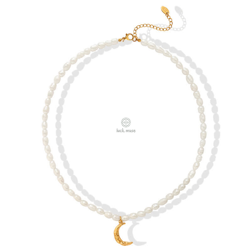 Pearl Crescent Moon Titanium Steel Calm Necklace Pendant by Luck Muse Shop - Image 10