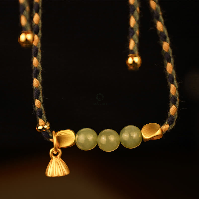 Handcrafted Hetian Jade Lotus Charm Bracelet - Luck Muse Lucky Braided Bracelet - Image 5
