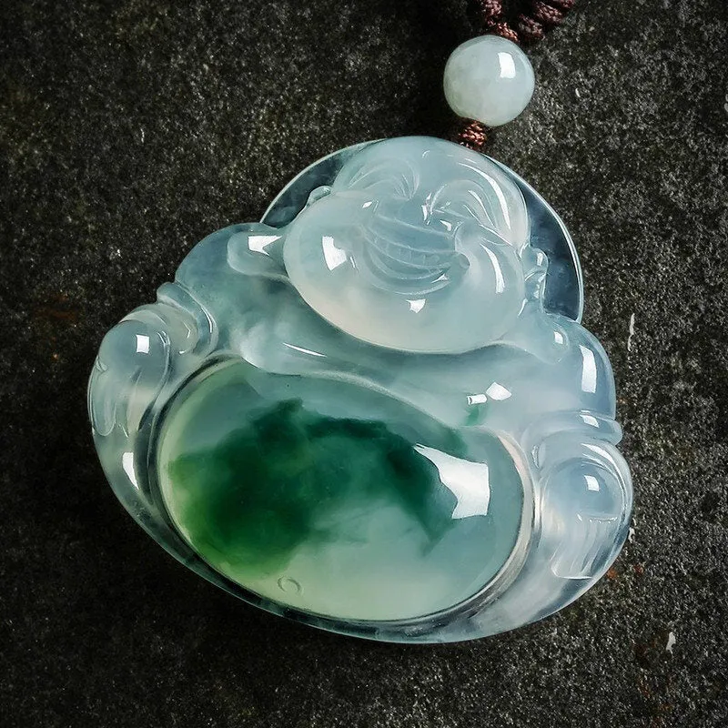 Buddha Cyan Jade Luck Necklace Pendant - Image 2