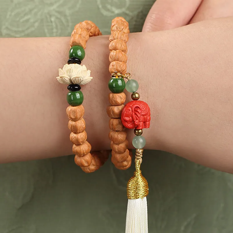 Bodhi Seed Green Sandalwood Lotus Dzi Bead Peace Double Wrap Bracelet by Luck Muse Shop - Image 20