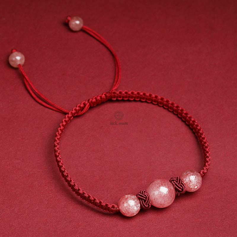 Natural Strawberry Quartz Crystal Love Red String Bracelet Anklet - Image 5