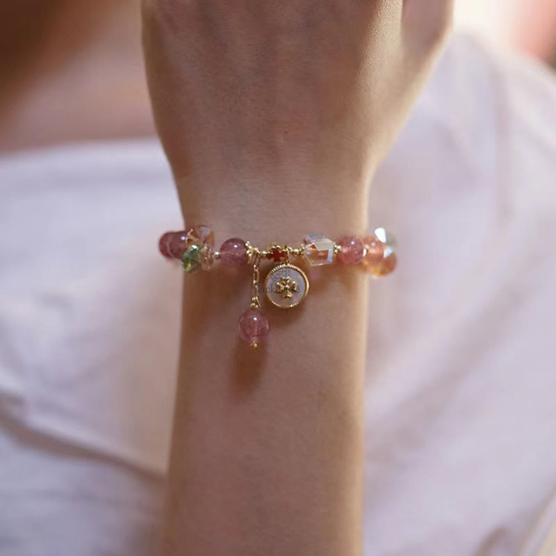 Luck Muse Strawberry Quartz Four Leaf Clover Bracelet with Healing Charm - Image 12
