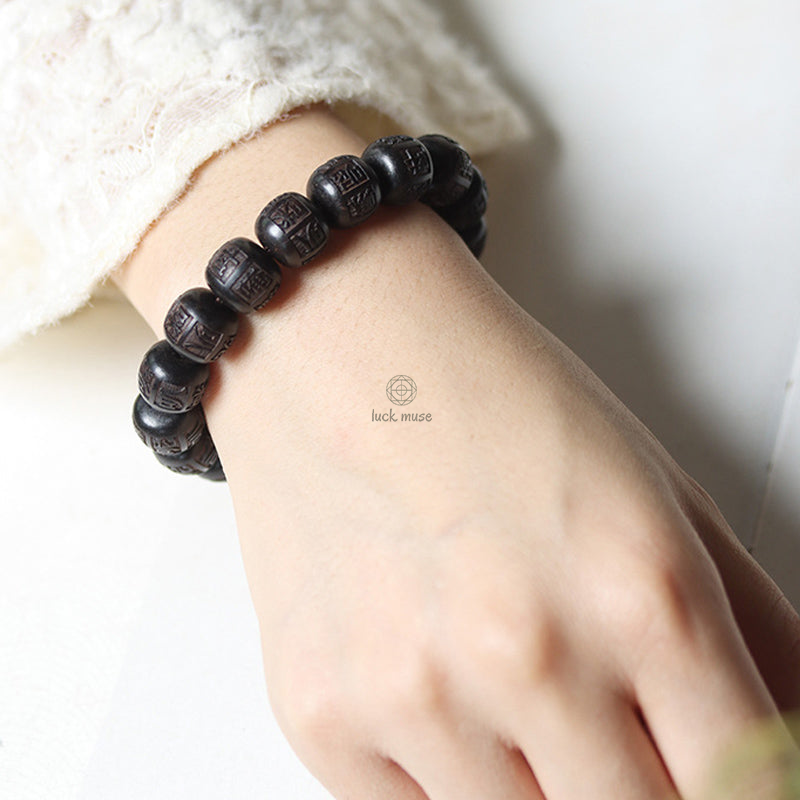 Tibet Ebony Wood Bracelet with Om Mani Padme Hum Engraving - Image 10