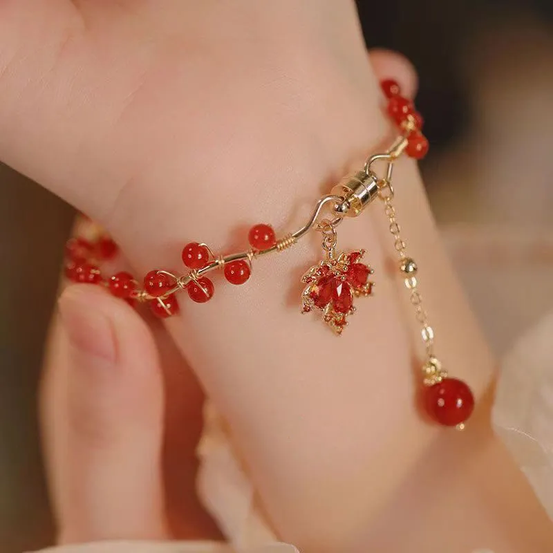 Luck Muse Red Maple Leaf Lucky Charm Bracelet