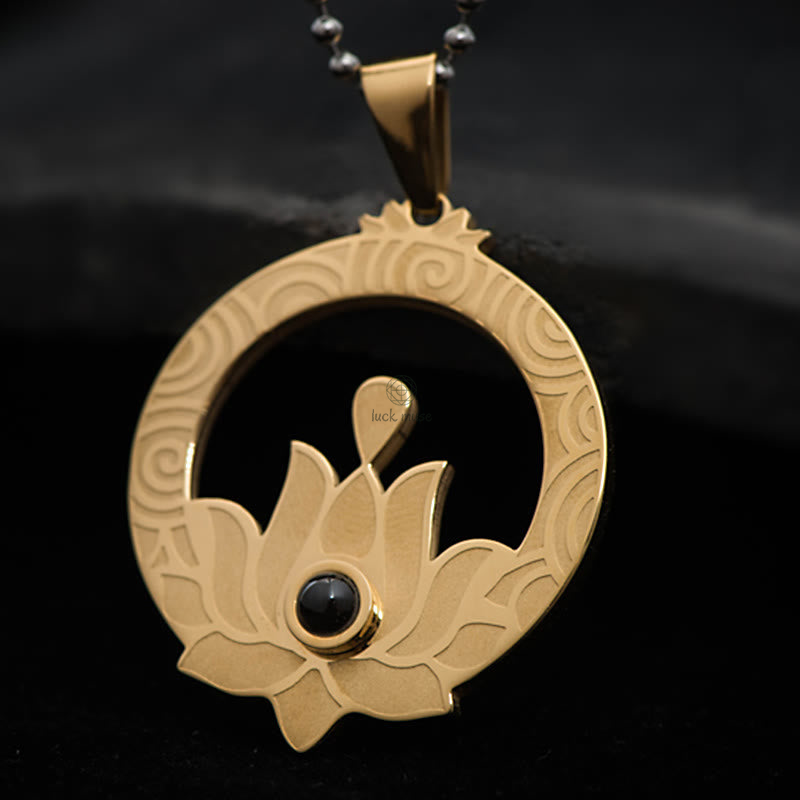 Luck Muse Lotus Titanium Steel Shurangama Mantra Necklace Pendant with Enlightenment Projection - Image 5