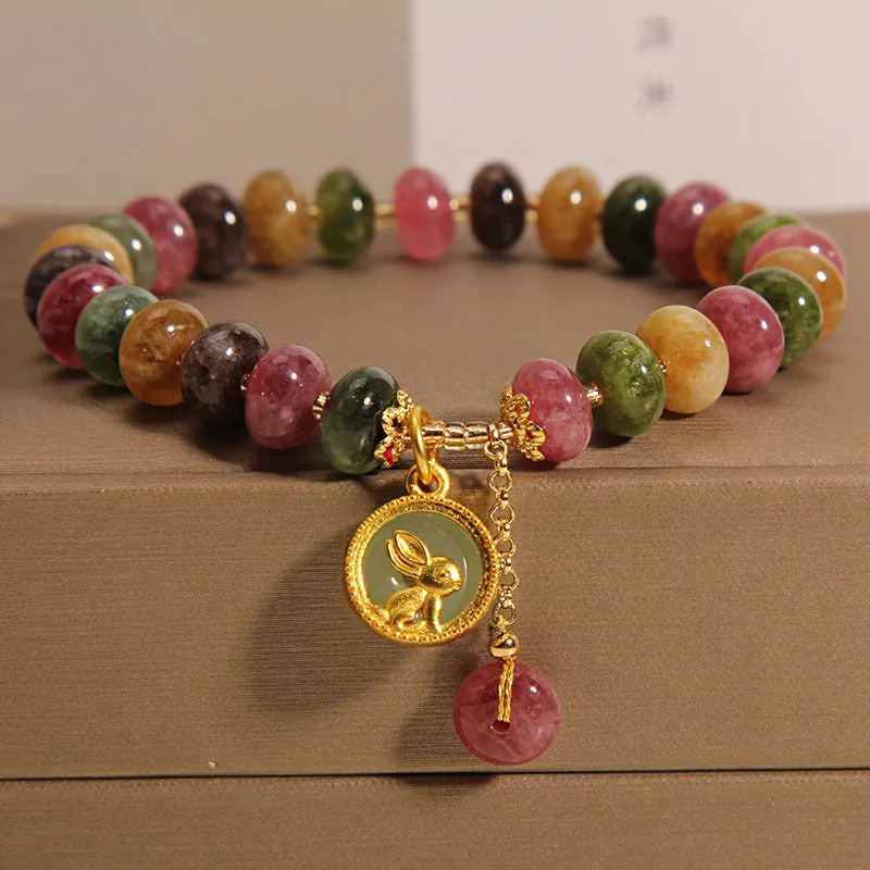 Colorful Tourmaline Rabbit Charm Bracelet - Positive Energy Zen Jewelry