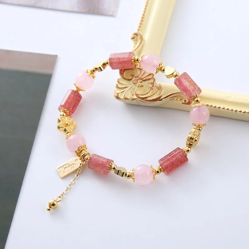 Luck Muse Strawberry Quartz Pink Crystal Heart Bracelet - Image 3